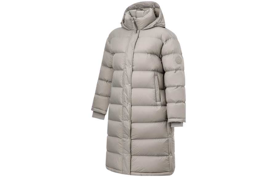 Li-Ning Li Ning Fitness Series Down Jackets Women's Plaster Gray Hooded Moderate Down Coat