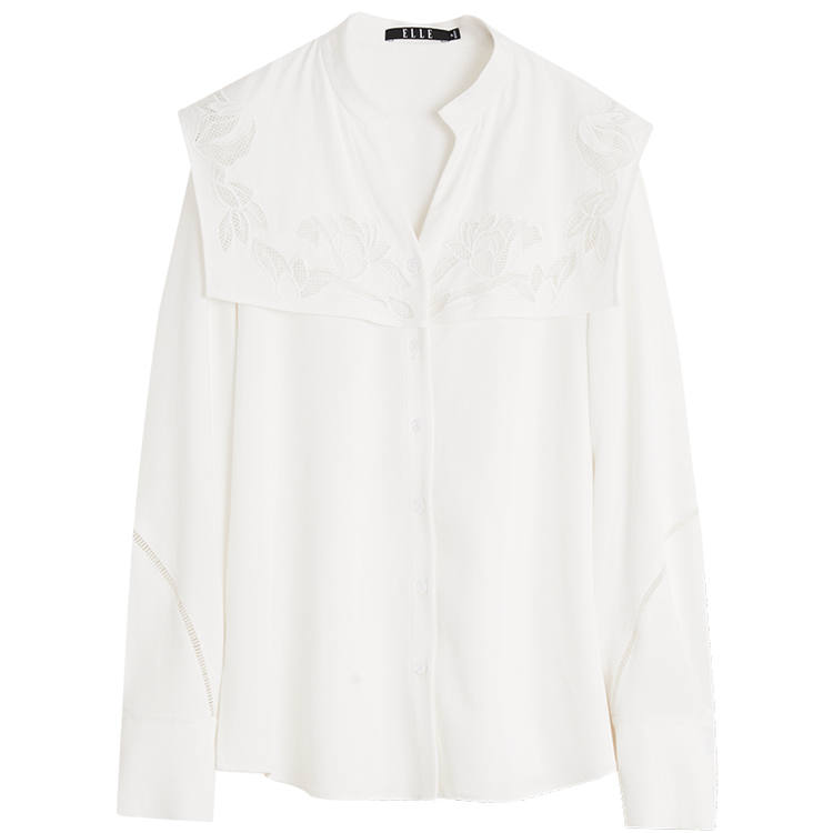 ELLE Shirts Women's White V Neck Moderate Shirt