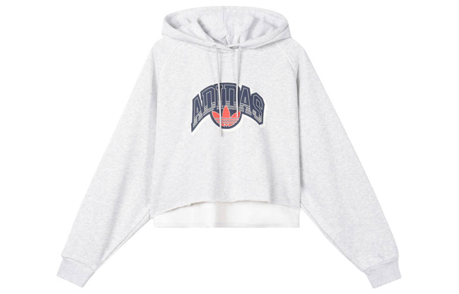 Adidas Originals Cropped Hoodie Sweatshirt Women's Light Heather Gray