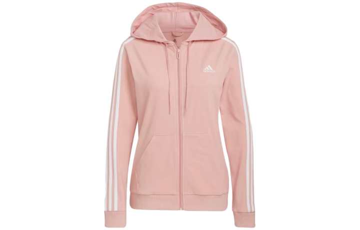 Adidas Adidas Essential Single Jersey 3 Stripes Full Zip Hoodie Sweatshirt Women's