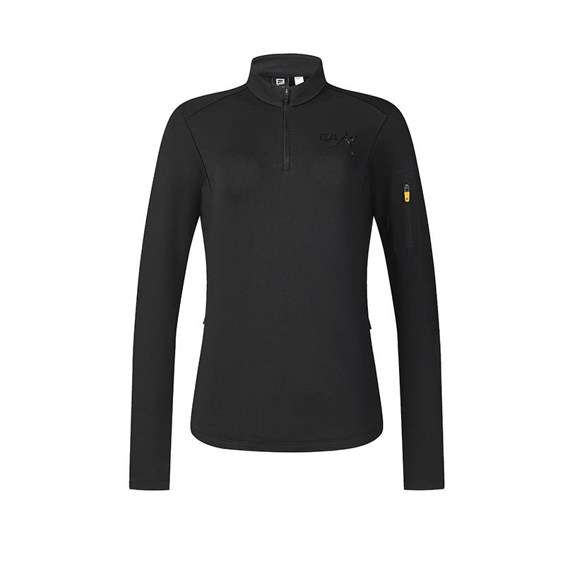 FILA EXPLORE Knitted Fabric Long Sleeved Fleece Lined Slim Fit Top T Shirt Women's Pitch Black