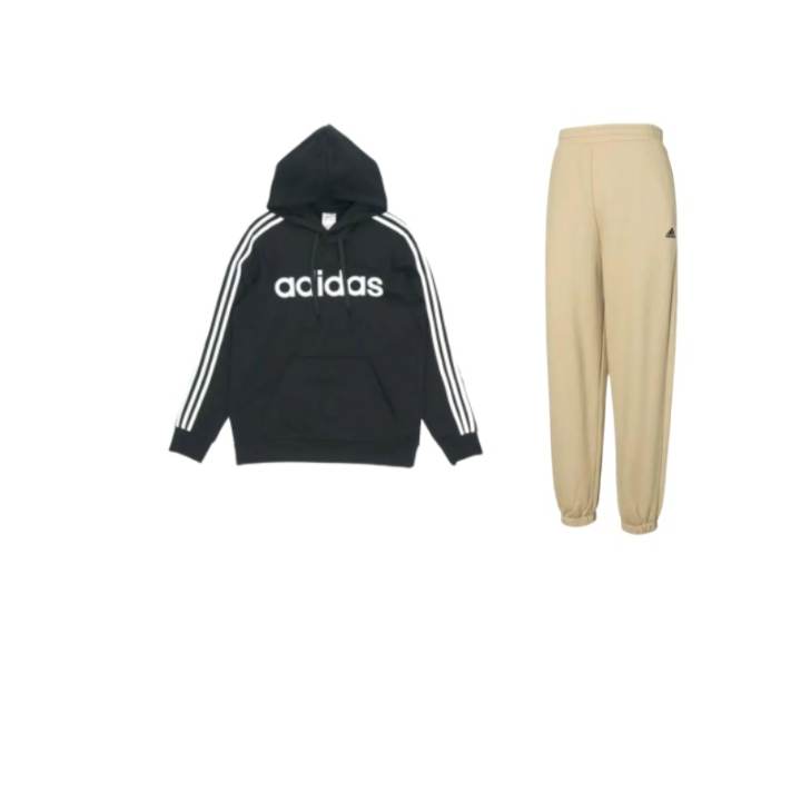 Adidas Adidas Pullover Hooded Fleece Lined Thermal Vintage Sweatshirt With Mid Rise Elastic Pants Casual Sportswear Unisex