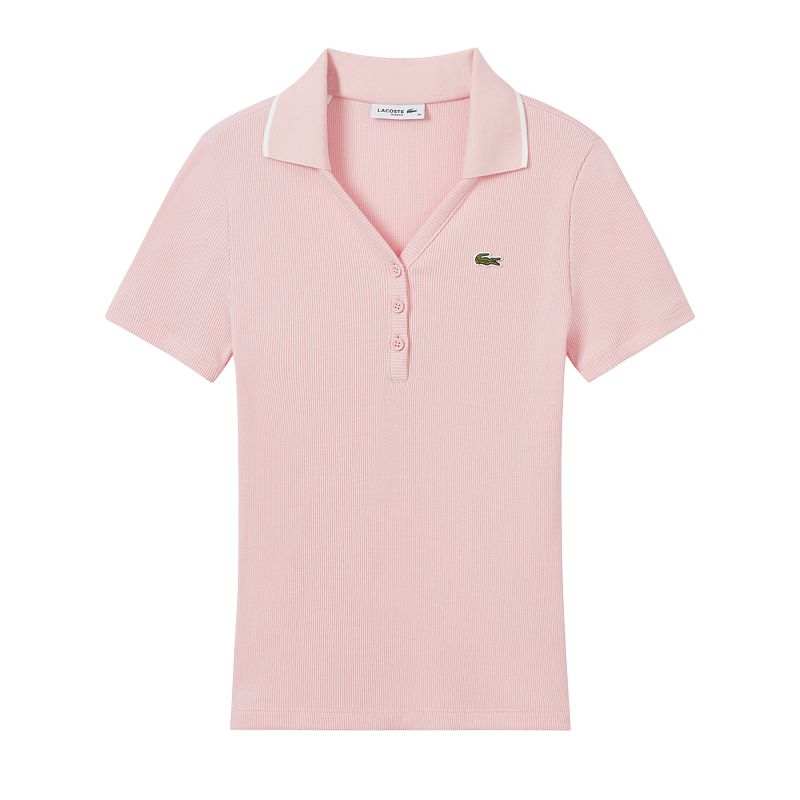 LACOSTE SS25 Polo Shirt Women's Pink/White Trim
