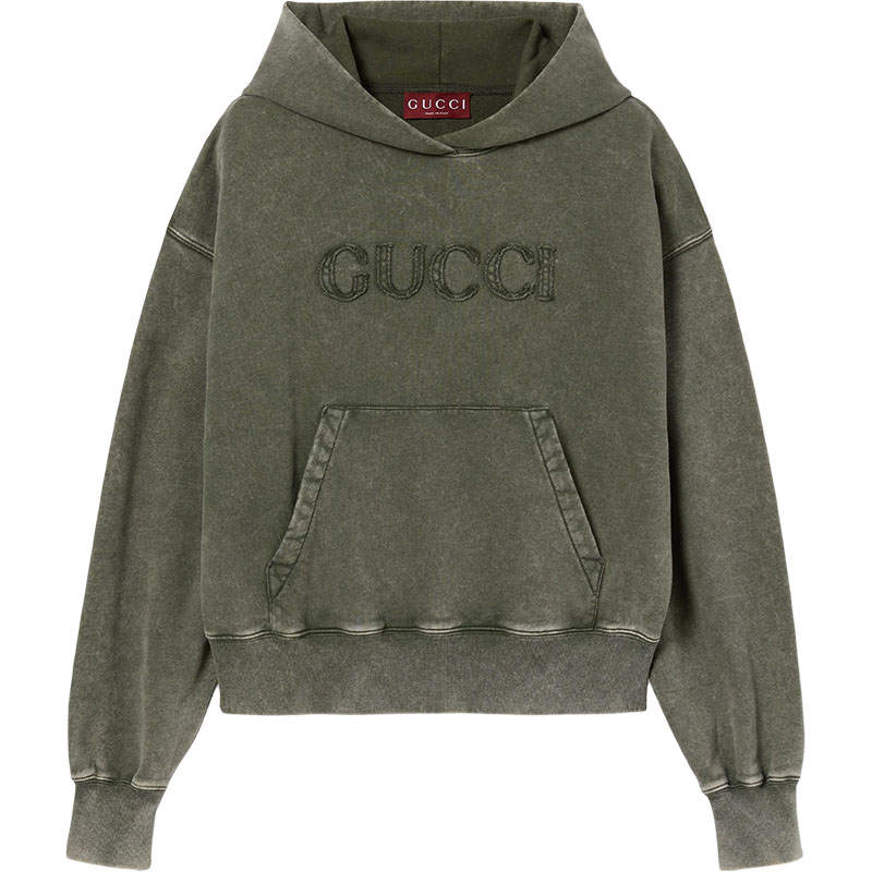 Gucci Embroidered cotton jersey hooded sweatshirt