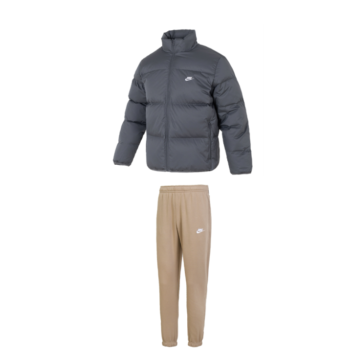 Nike Nike Casual Sportswear Men's Set Gray Top+Light Umber Bottom Stand Collar Moderate