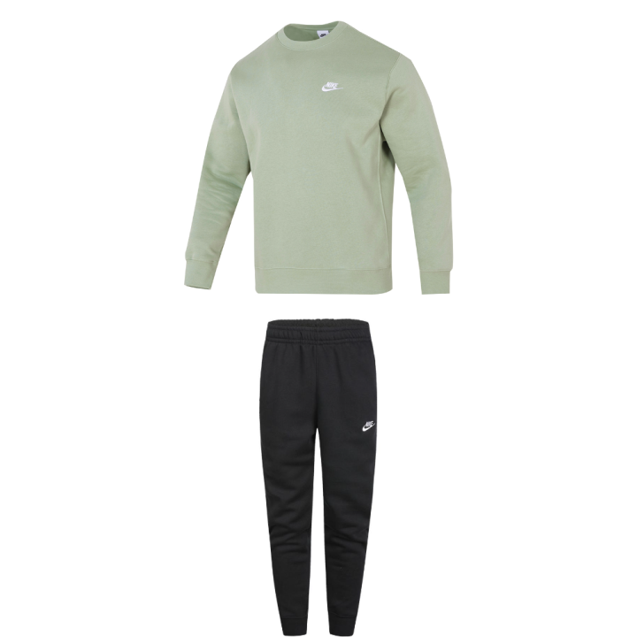 Nike Nike Casual Sportswear Men's Set Green Top+Black Pants Crew Neck Moderate