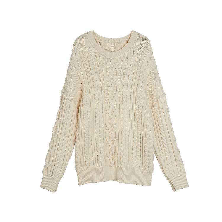 ELLE Knitwear Women's Ecru Crew Neck Moderate Base Layer