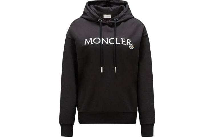 Moncler Embroidered Logo Hoodie Sweatshirt Women's Black