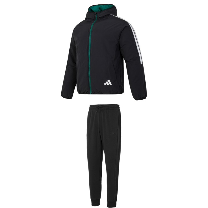 Adidas Adidas Multicolor Hooded Reversible Top Elastic Cuff Fleece Lined Thermal Pants Casual Sportswear Men's Black