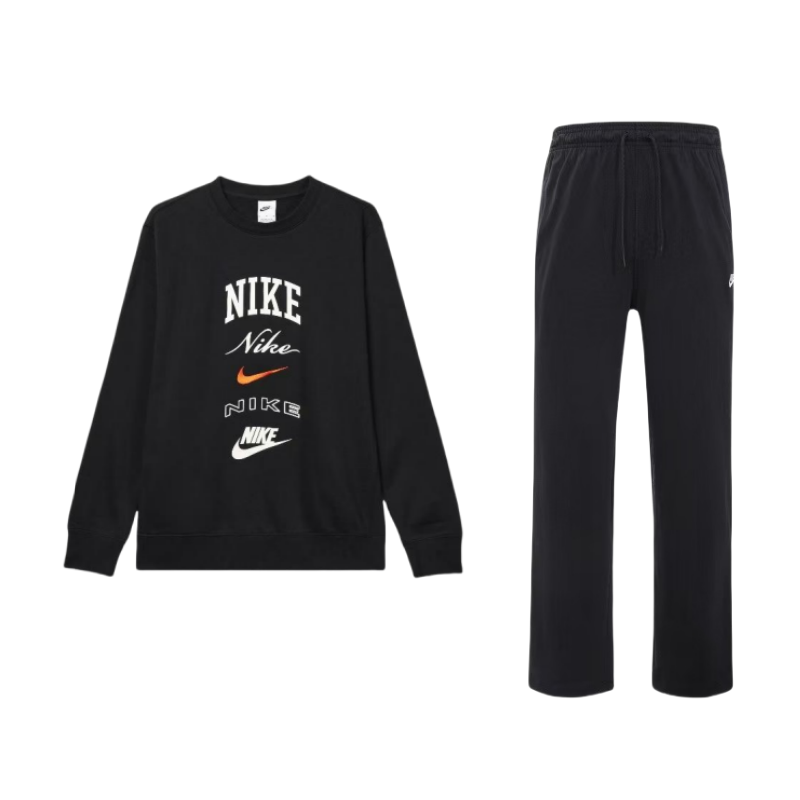 Nike Nike Club Fleece Letter Print Crew Neck Fleece Lined Long Sleeved Sweatshirt Knitted Fabric Pants Casual Sportswear