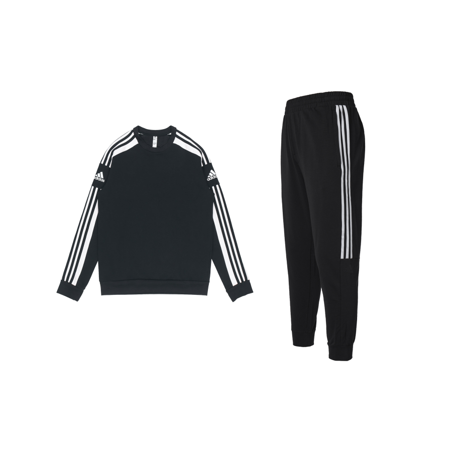 Adidas Adidas Sports Lifestyle Collection, Crew Neck Fleece Lined Thermal Long Sleeved Top With Stripes, Comfortable Pants
