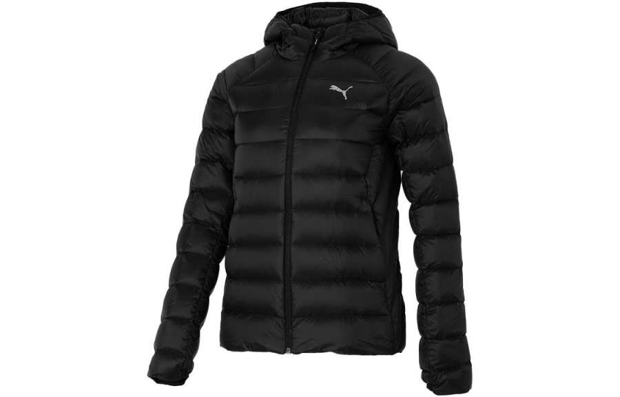 PUMA Down Jackets Women's Black Hooded Lightweight Quilted Down Jacket