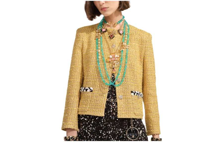 CHANEL Jackets Women's Yellow Crew Neck Moderate Other