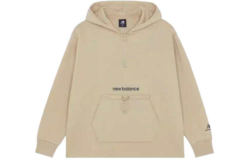 New Balance New Balance Letter Hooded Fleece Lined Casual Sports Long Sleeved Sweatshirt Women's Light Khaki