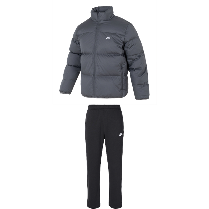 Nike Nike Casual Sportswear Men's Clothing Set Gray Top+Black Pants Stand Collar Moderate