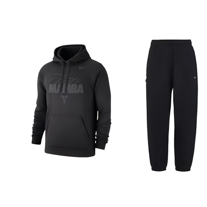 Nike Nike Letter Print Hooded Pullover Fleece Lined Long Sleeved Sweatshirt Mid Rise Pants Casual Sportswear Unisex Black