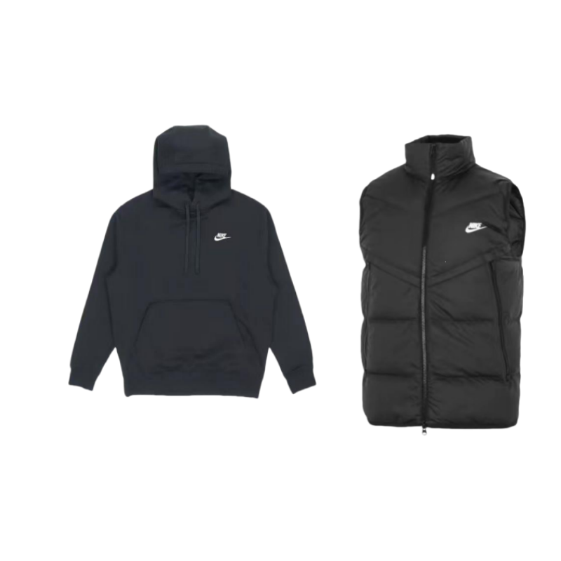 Nike Nike Thermal Pullover Fleece Lined Hoodie Solid Color Small Logo Stand Collar Vest Casual Sportswear Unisex Black