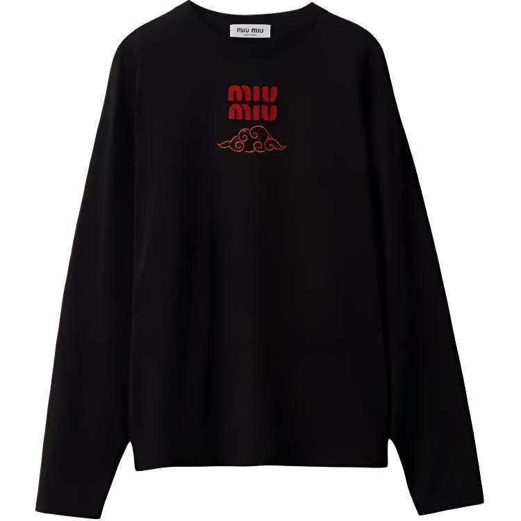 MIU MIU Cotton Jersey T Shirt Sweatshirt Women's Black
