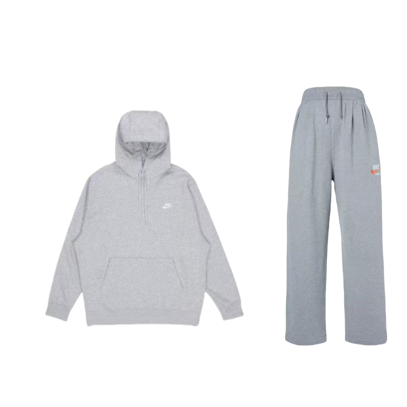 Nike Nike Brand Logo Minimalist Style Letter Fleece Lined Hoodie Lace Up Pants Casual Sportswear Unisex Gray