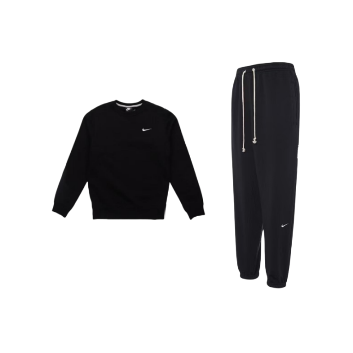 Nike Nike Solid Color Fleece Lined Pullover Long Sleeved Lace Up Mid Rise Pants Casual Sportswear Men's Black