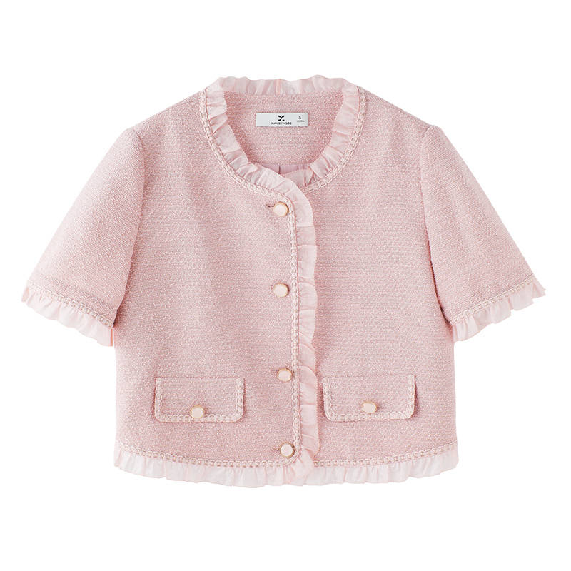 XIANGYING Jackets Women's Pink Crew Neck Moderate
