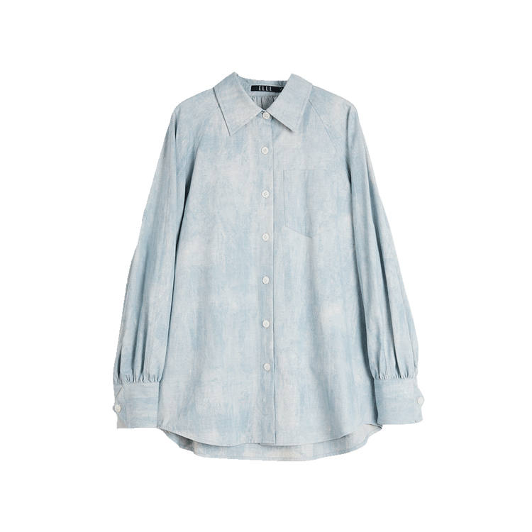 ELLE Shirts Women's Blue Floral Lapel Moderate Shirt