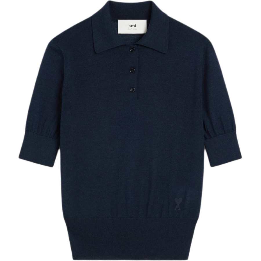 AMIPARIS Ami Paris Ami De Coeur Fine Knit Polo Top