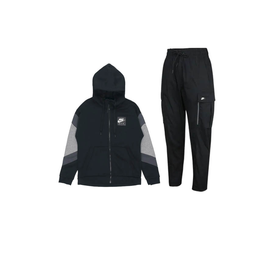 Nike Nike Logo Print Hooded Fleece Lined Jackets & Coats Comfortable Lace Up Mid Rise Pants Casual Sportswear Men's Black