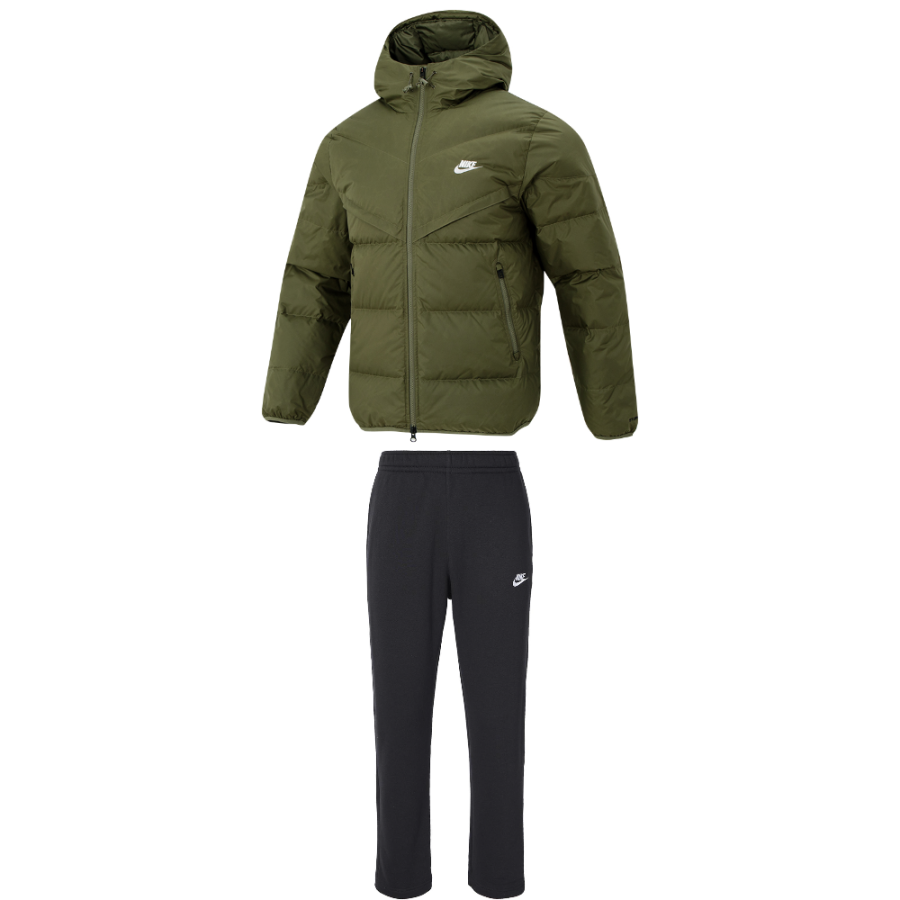 Nike Nike Casual Sportswear Men's Set Green Top+Black Pants Hooded Moderate