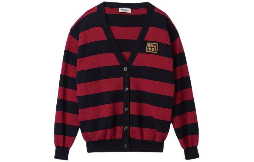 MIU MIU Cotton Knit Cardigan Knitwear Women's Burgundy