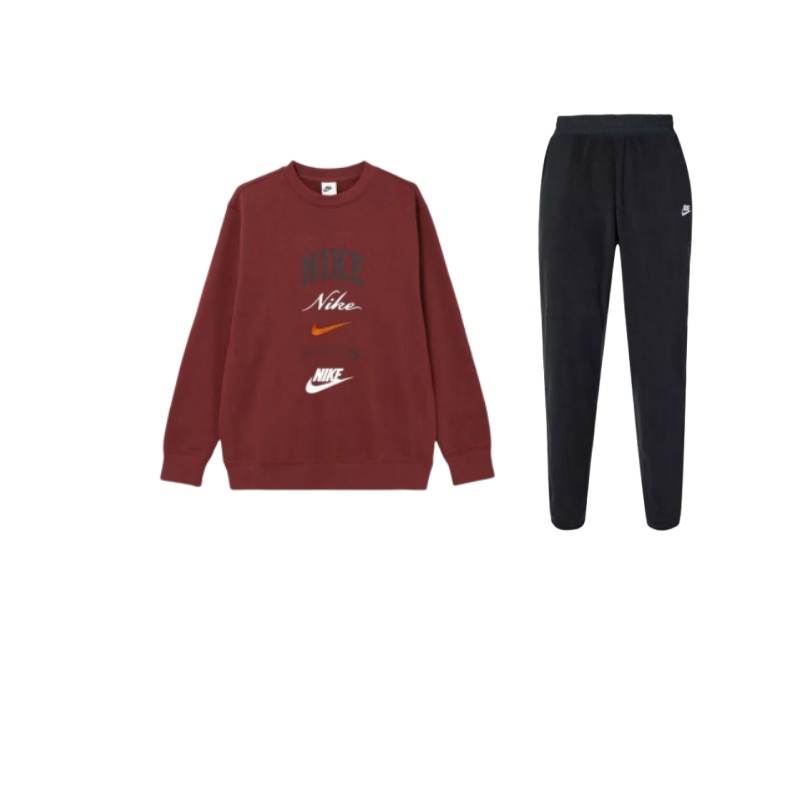 Nike Nike Club Fleece Letter Logo Crew Neck Fleece Lined Long Sleeved Elastic Cuff Pants Casual Sportswear Unisex