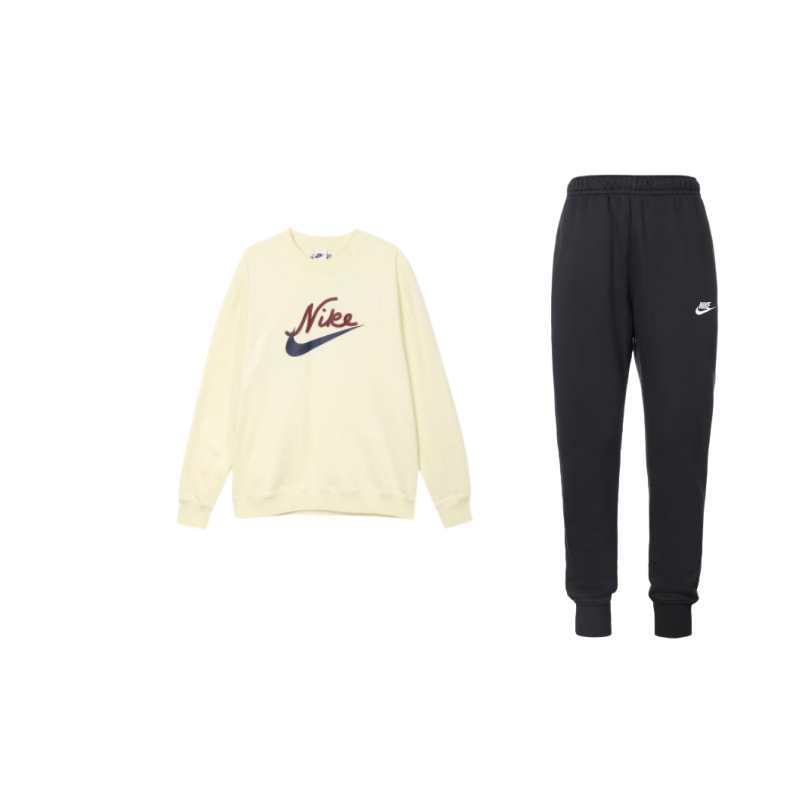 Nike Nike Sportswear Letter Logo Print Crew Neck Fleece Lined Long Sleeved Elastic Cuff Mid Rise Pants Casual Sportswear