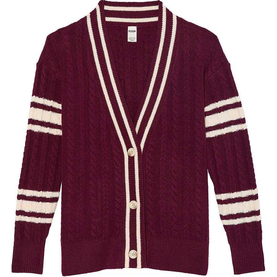 Victoria's Secret PINK Collegiate Cable Knit Oversized Cardigan/Wild Rose Knitwear Women's Wild Rose