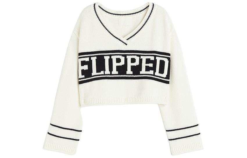 H&M Knitwear Women's White/Flipped V Neck Moderate Other