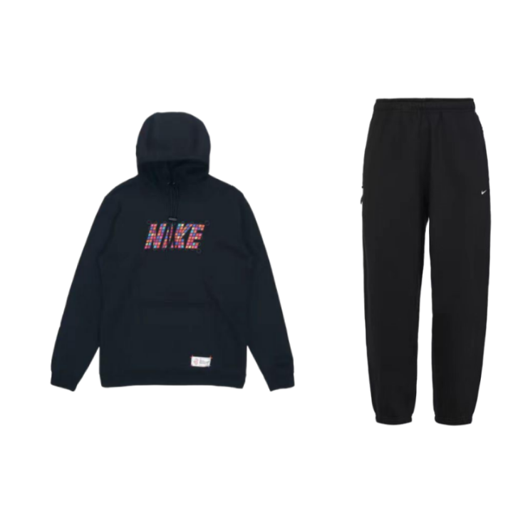 Nike Nike Letter Fleece Lined Hooded Pullover American Vintage Sweatshirt Logo Print Lace Up Knitted Fabric Pants