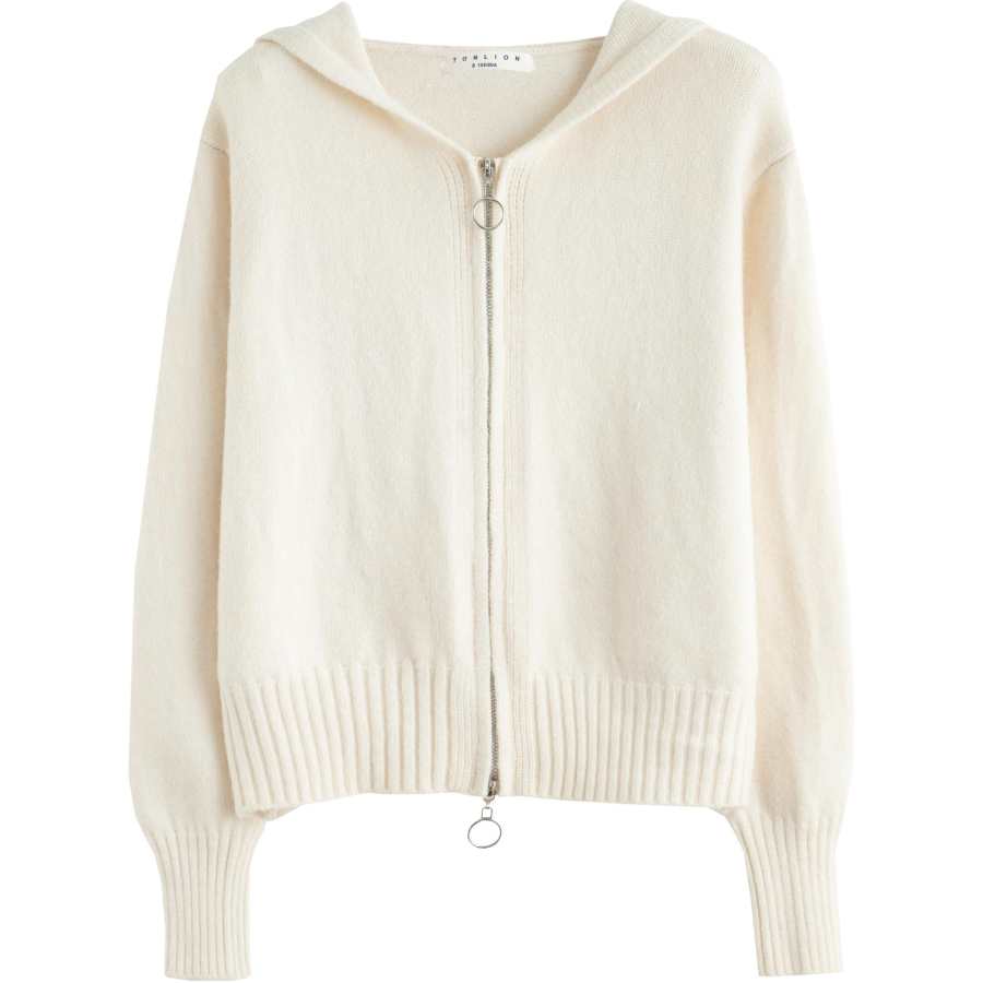 Tonlion Knitwear Women's Ecru Hooded Moderate Cardigan