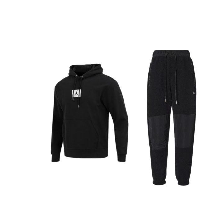 Jordan Jordan Brand Logo Comfortable Thermal Fleece Lined Pullover Sweatshirt Elastic Cuff Knitted Fabric Pants