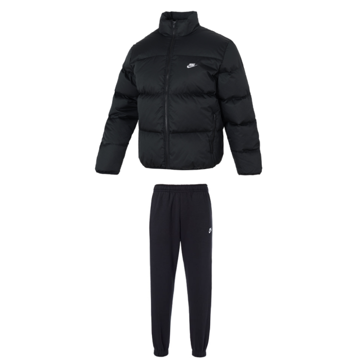 Nike Nike Stand Collar Zipper Thermal Top Comfortable Fleece Lined Pants Casual Sportswear Men's Black
