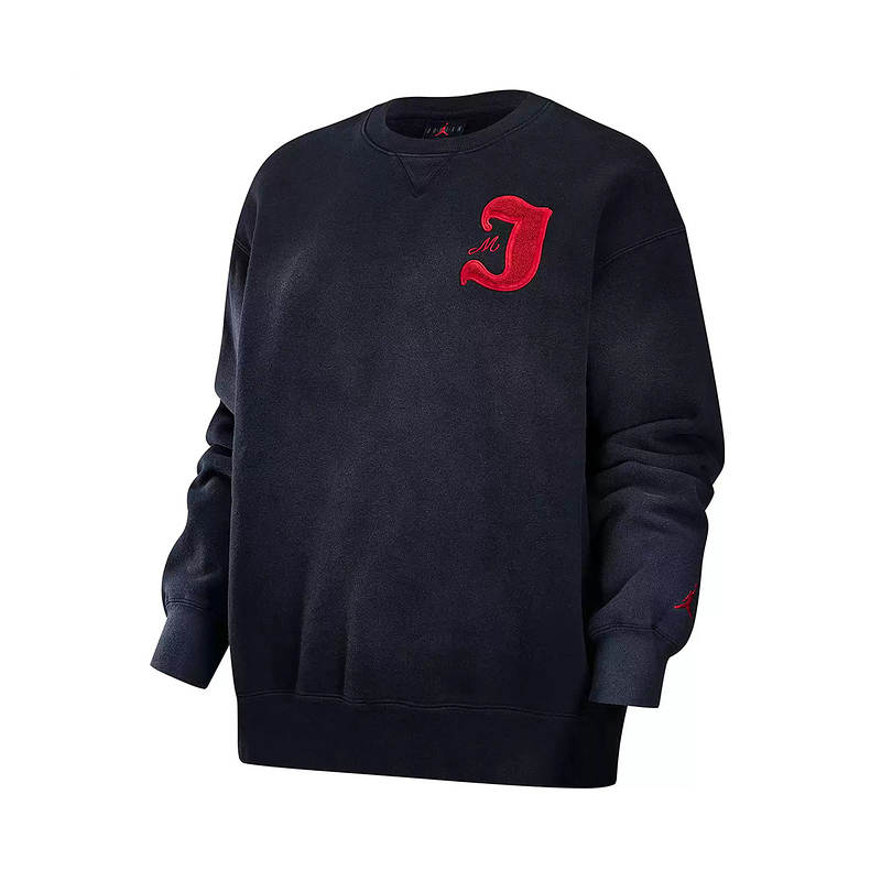 Jordan Jordan Letter Small Logo Fleece Lined Loose Fit Casual Crew Neck Sweatshirt Women's Navy Blue