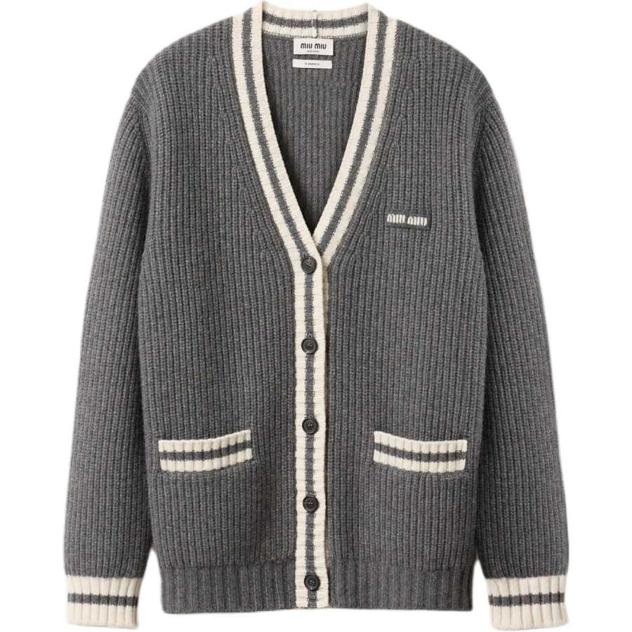 MIU MIU Silk Cashmere Cardigan Slate Grey