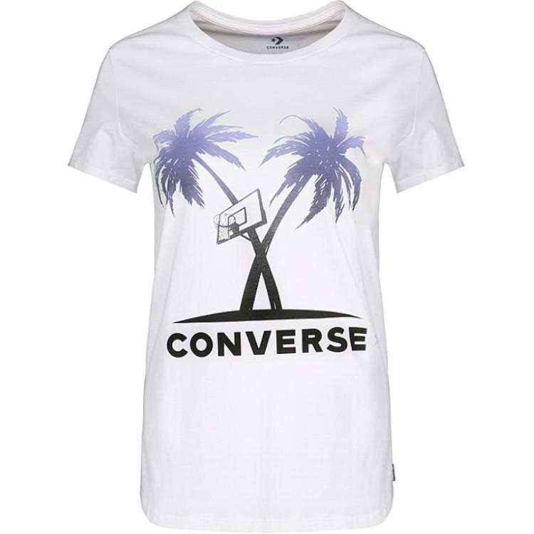Converse T Shirts Women's White Crew Neck Moderate Straight Fit