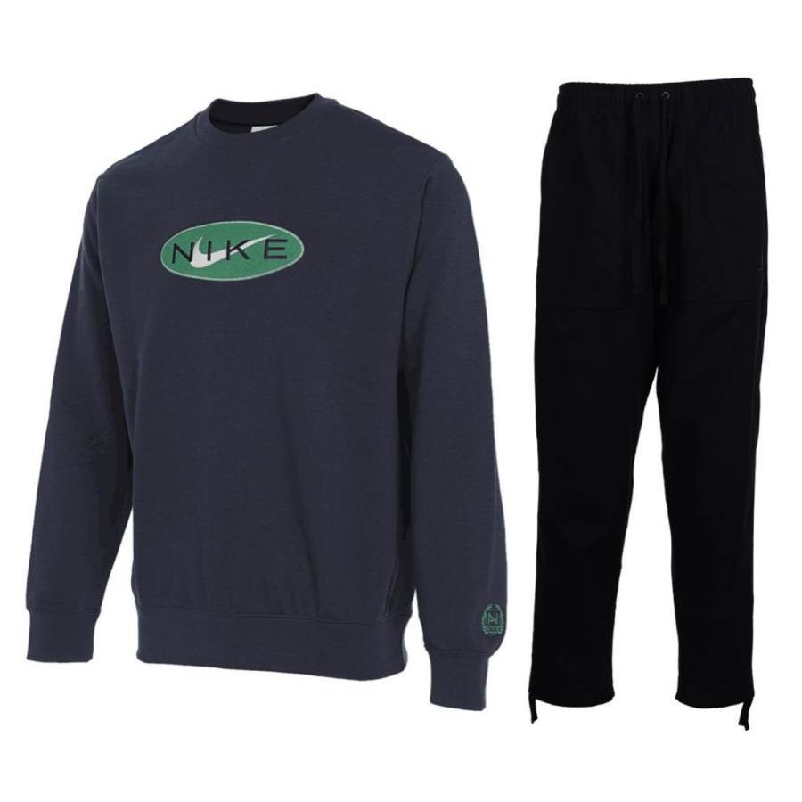 Nike Nike Casual Sportswear Men's Clothing Set Blue Top+Black Pants Crew Neck Moderate