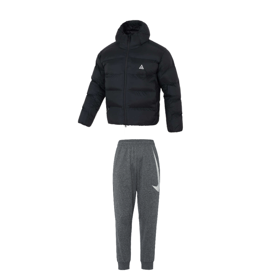 Nike Nike Casual Sportswear Men's Clothing Set Black Top+Gray Bottom Hooded Moderate