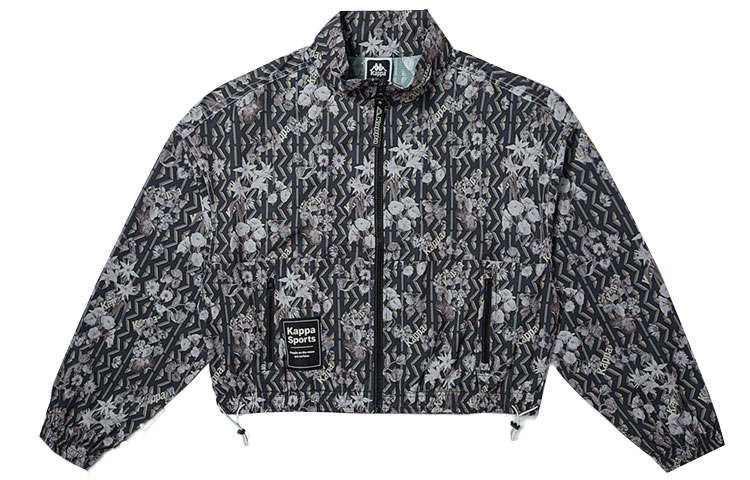 Kappa Jackets Women's Black All Over Print 990P Stand Collar Moderate Other