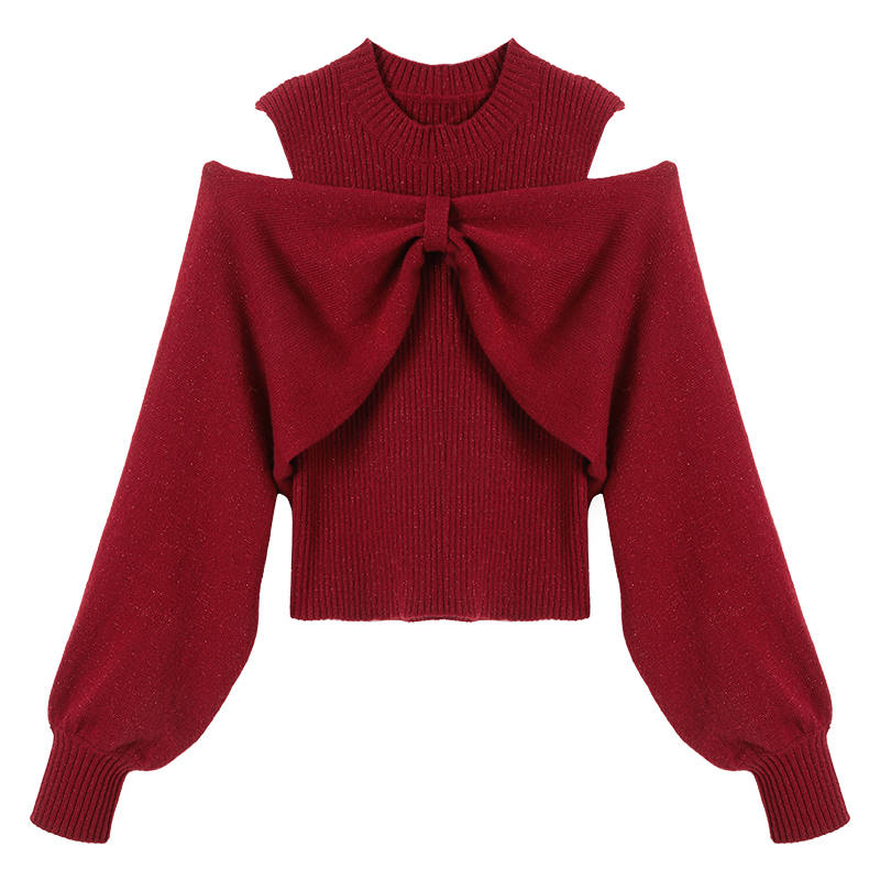 XIANGYING Knitwear Women's Red Crew Neck Moderate Base Layer