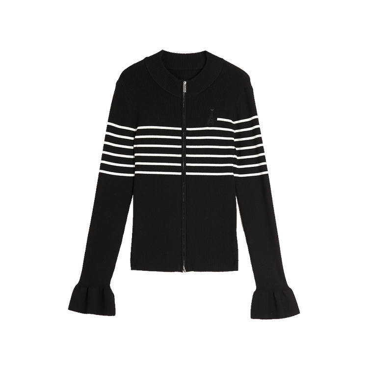 ELLE Knitwear Women's Black Crew Neck Moderate Cardigan
