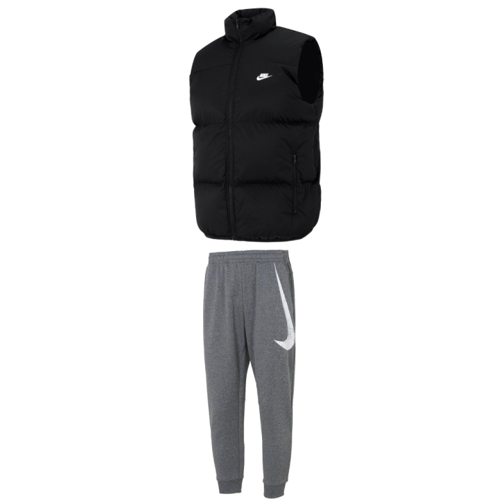 Nike Nike Casual Sportswear Men's Set Black Top+Gray Pants Stand Collar Moderate