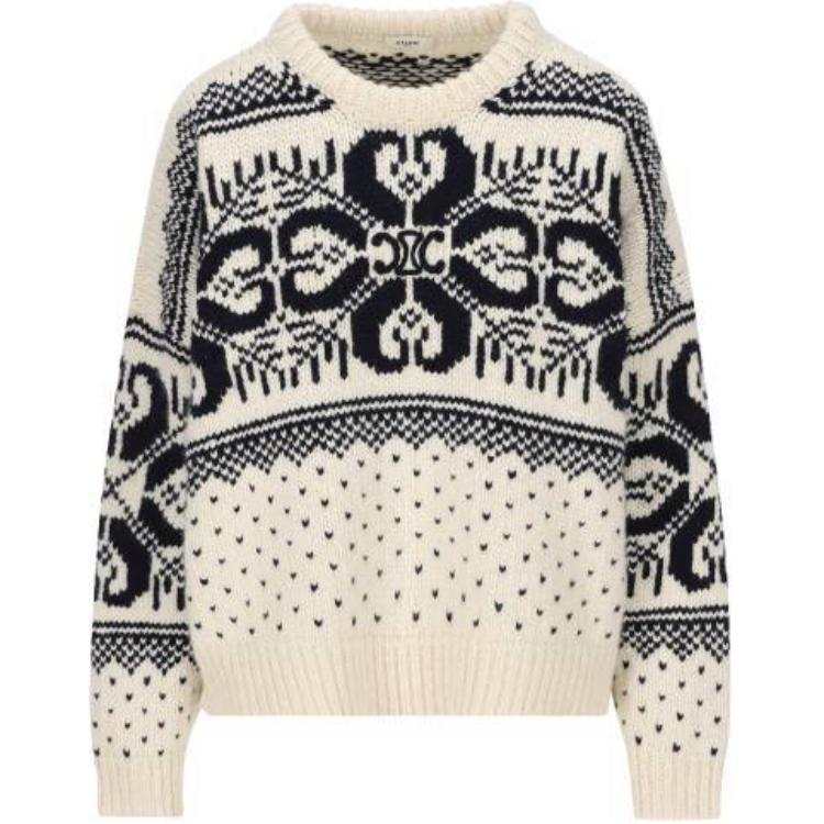 CELINE Crew Neck Sweater In Fair Isle Wool And Cashmere