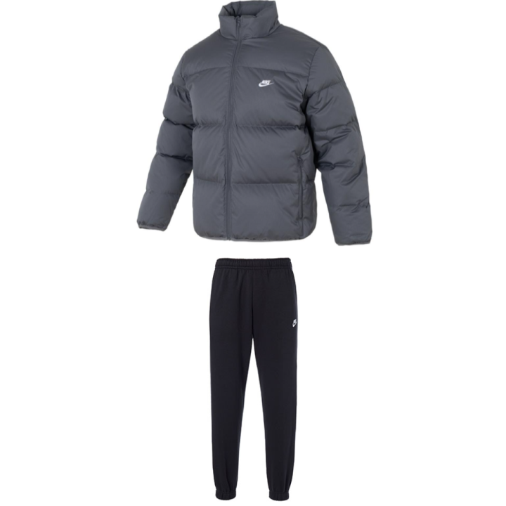 Nike Nike Casual Sportswear Men's Clothing Set Gray Top+Black Pants Stand Collar Thickened And Fleece Lined