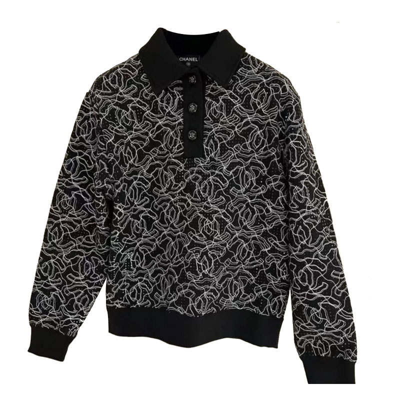 CHANEL Polo Shirt Women's Black White